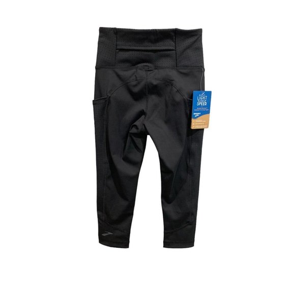 XS Brooks Women's New Black 1/2 Crop Tight High Waist Compression Leggings - Picture 5 of 13